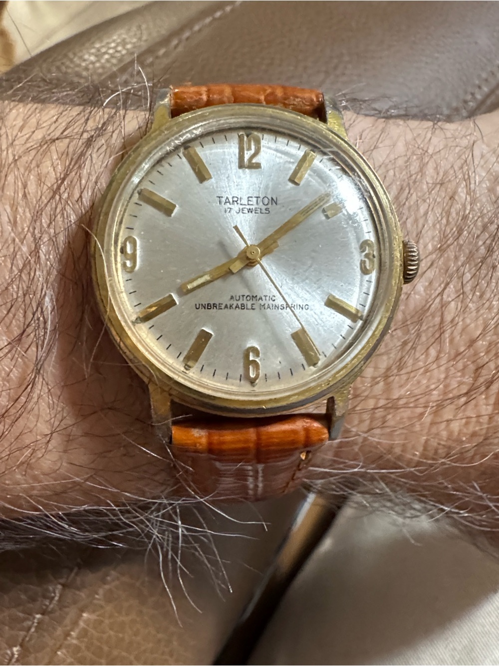 Vintage Tarleton Men's Gold-Tone Automatic Swiss Watch with Lizard Strap